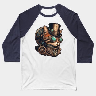 Steampunk Cat Sticker Baseball T-Shirt